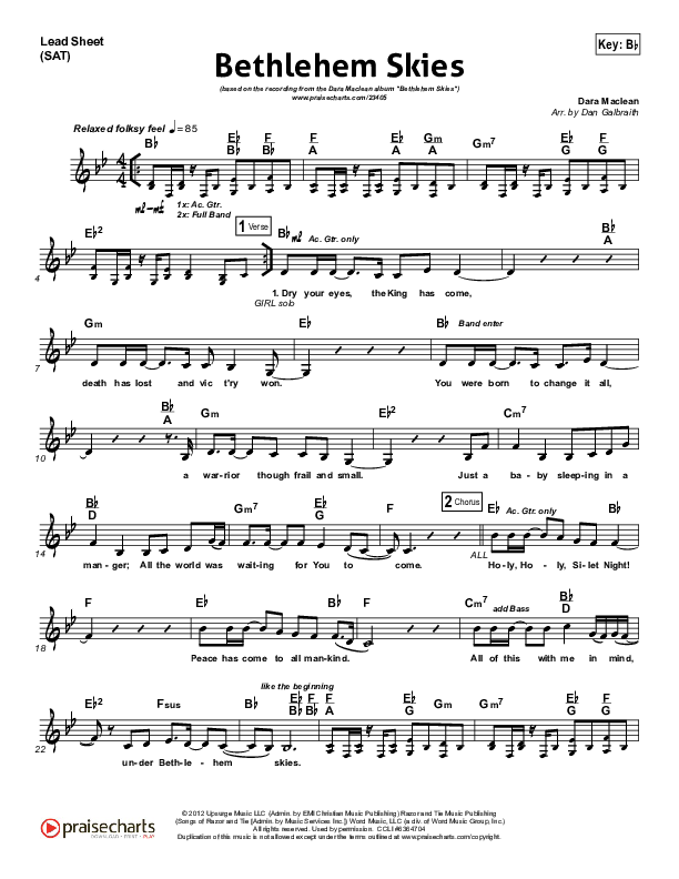Bethlehem Skies Lead Sheet (SAT) (Dara Maclean)