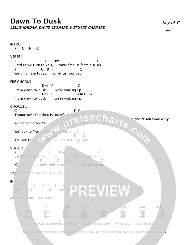 Dawn To Dusk Chord Chart (All Sons & Daughters)