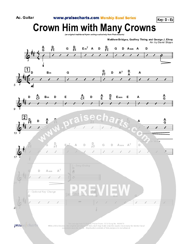 Crown Him With Many Crowns Acoustic Guitar (Traditional Hymn / PraiseCharts)