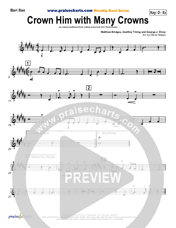 Crown Him With Many Crowns Bari Sax (Traditional Hymn / PraiseCharts)
