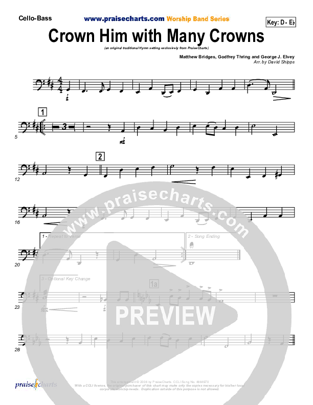 Crown Him With Many Crowns Cello/Bass (Traditional Hymn / PraiseCharts)