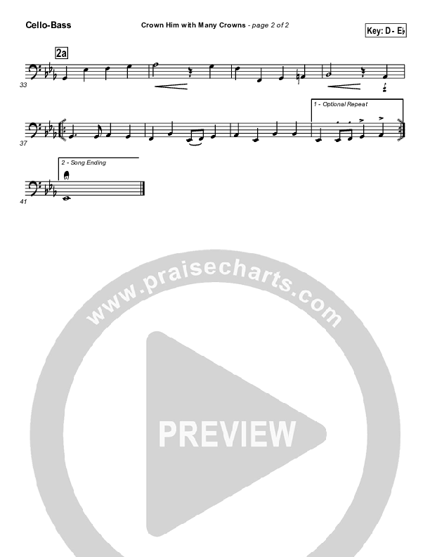 Crown Him With Many Crowns Cello/Bass (Traditional Hymn / PraiseCharts)