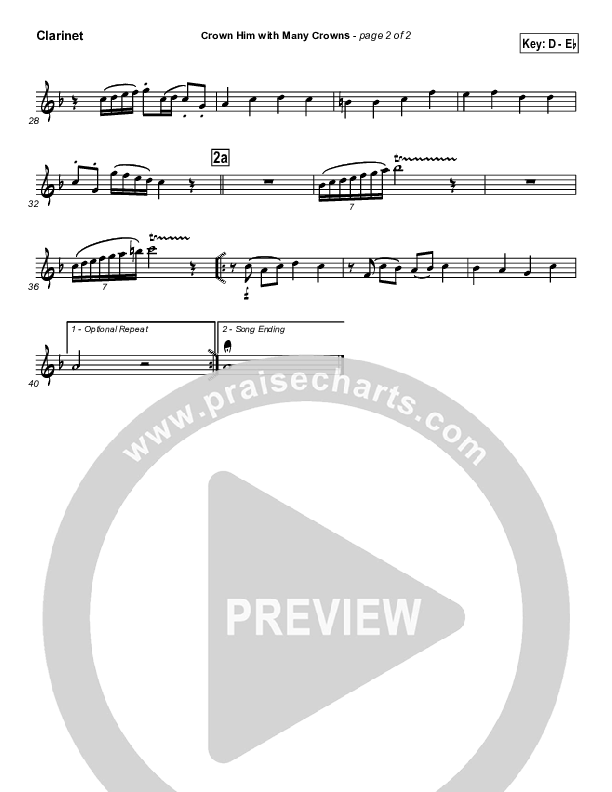 Crown Him With Many Crowns Clarinet (Traditional Hymn / PraiseCharts)