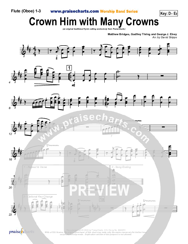 Crown Him With Many Crowns Flute/Oboe 1/2/3 (Traditional Hymn / PraiseCharts)