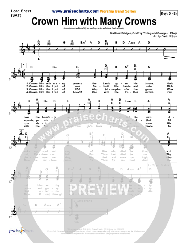 Crown Him With Many Crowns Lead Sheet (SAT) (Traditional Hymn / PraiseCharts)