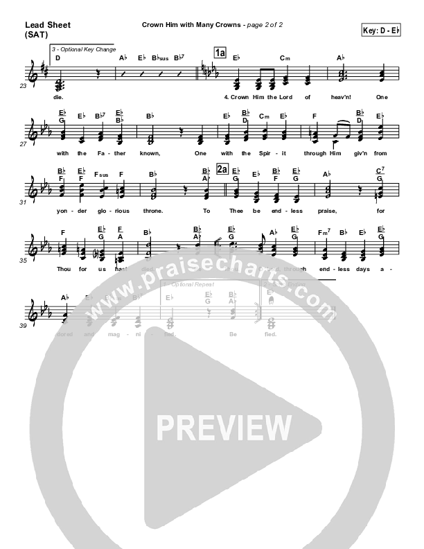 Crown Him With Many Crowns Lead Sheet (SAT) (Traditional Hymn / PraiseCharts)