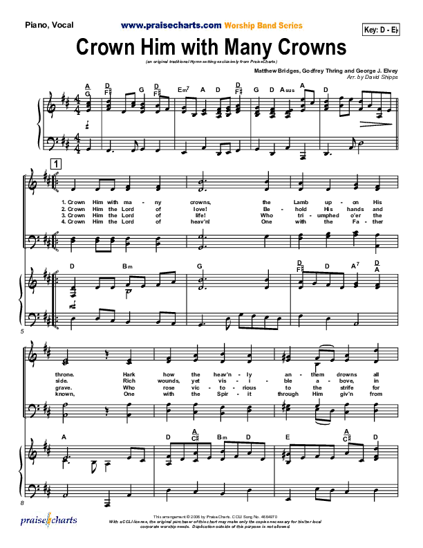 Crown Him With Many Crowns Piano/Vocal & Lead (Traditional Hymn / PraiseCharts)