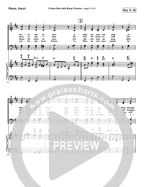 Crown Him With Many Crowns Piano/Vocal (Traditional Hymn / PraiseCharts)