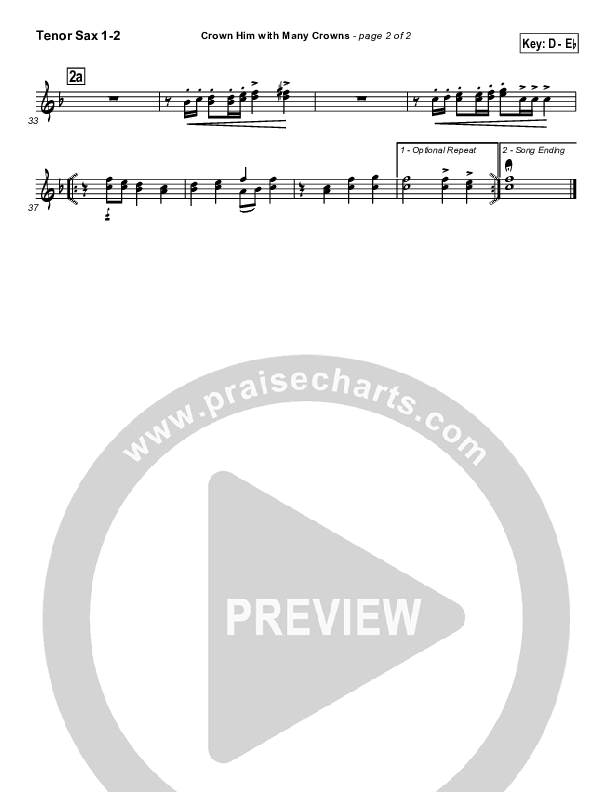 Crown Him With Many Crowns Tenor Sax 1/2 (Traditional Hymn / PraiseCharts)