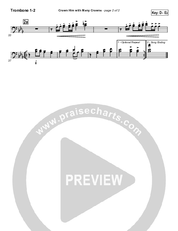 Crown Him With Many Crowns Trombone 1/2 (Traditional Hymn / PraiseCharts)