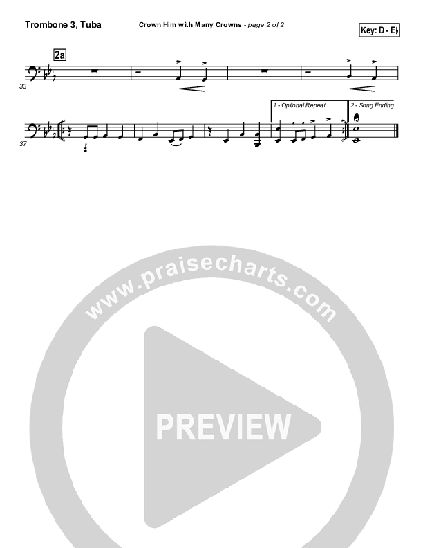 Crown Him With Many Crowns Trombone 3/Tuba (Traditional Hymn / PraiseCharts)