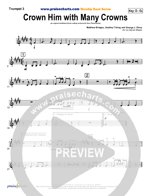 Crown Him With Many Crowns Trumpet 3 (Traditional Hymn / PraiseCharts)