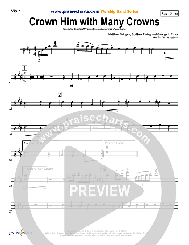 Crown Him With Many Crowns Viola (Traditional Hymn / PraiseCharts)