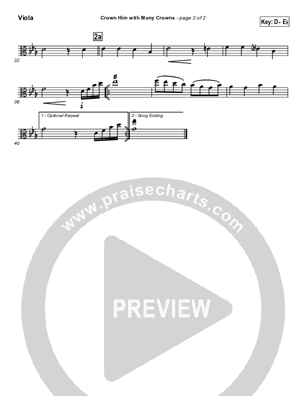Crown Him With Many Crowns Viola (Traditional Hymn / PraiseCharts)