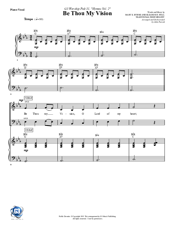 Be Thou My Vision Piano/Vocal (G3 Worship)