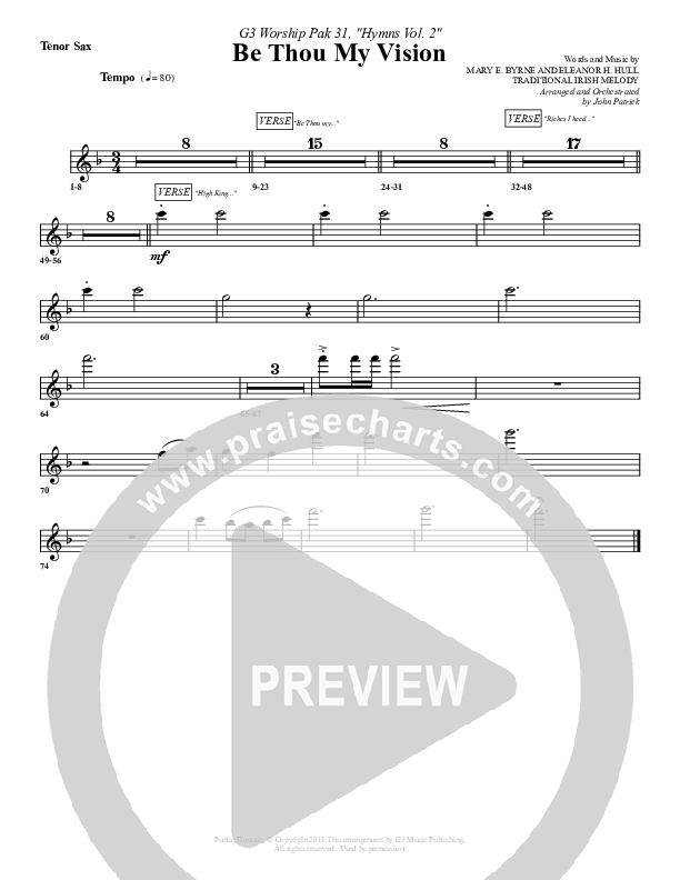 Be Thou My Vision Tenor Sax 2 (G3 Worship)