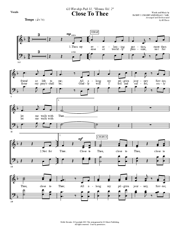 Close To Thee Choir Sheet (G3 Worship)