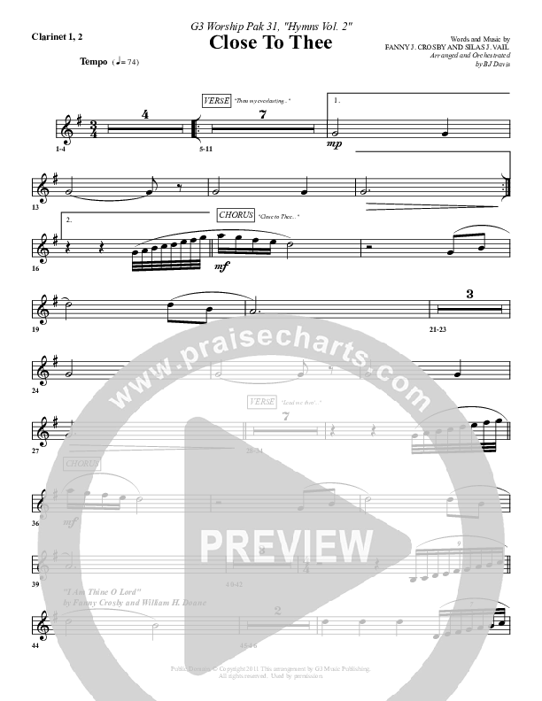 Close To Thee Clarinet 1/2 (G3 Worship)