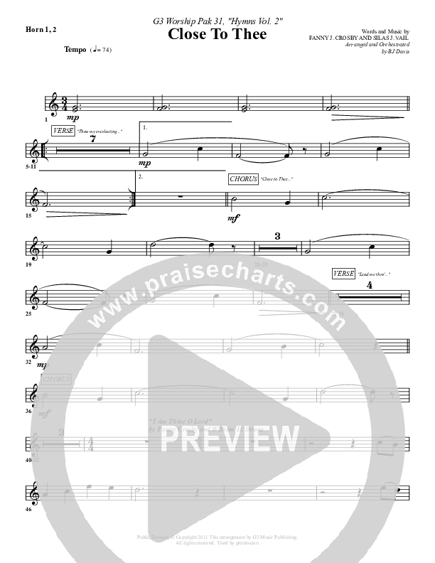 Close To Thee French Horn 1/2 (G3 Worship)