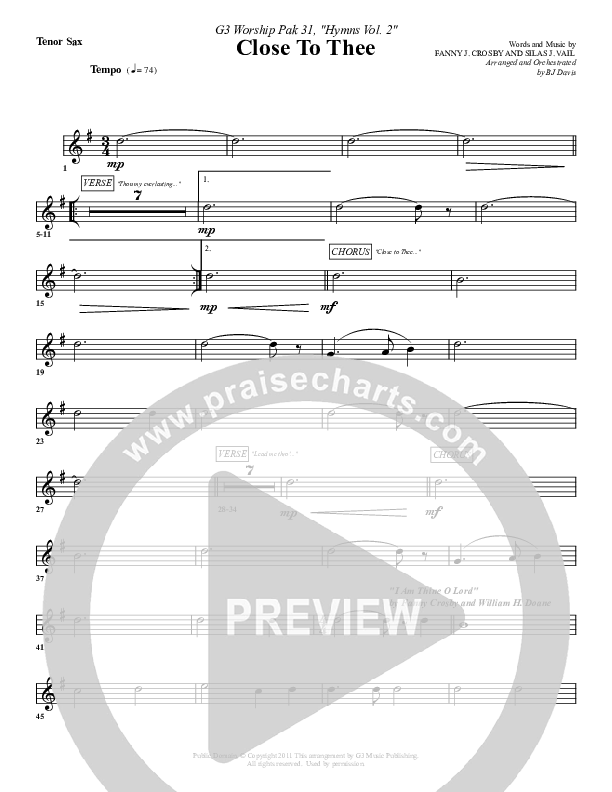 Close To Thee Tenor Sax 2 (G3 Worship)