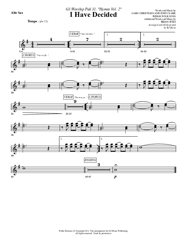 I Have Decided Alto Sax (G3 Worship)