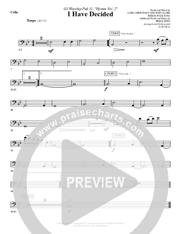 I Have Decided Cello (G3 Worship)