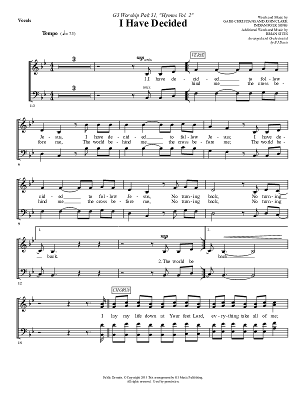 I Have Decided Choir Sheet (G3 Worship)