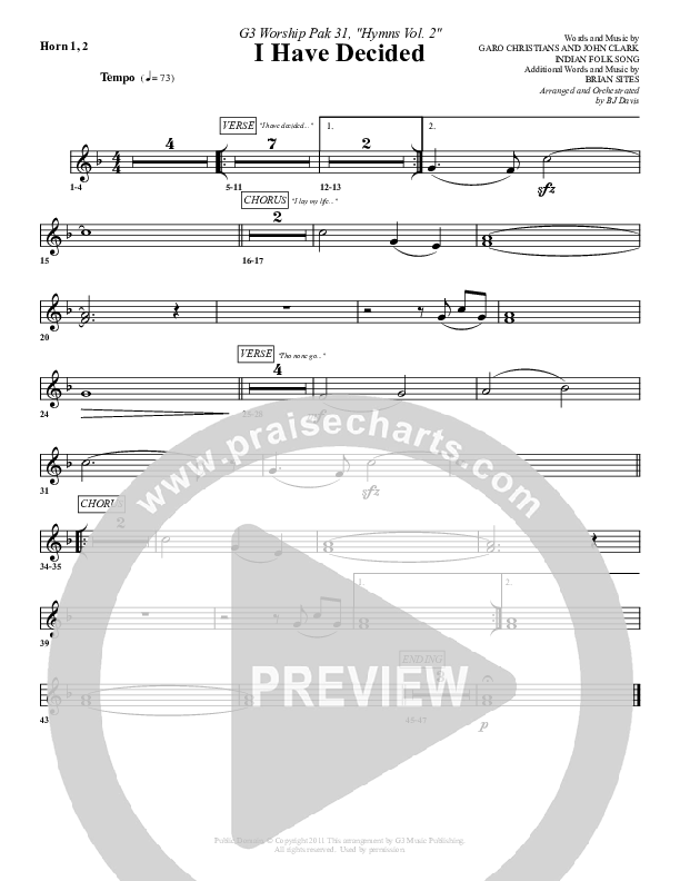 I Have Decided French Horn 1/2 (G3 Worship)