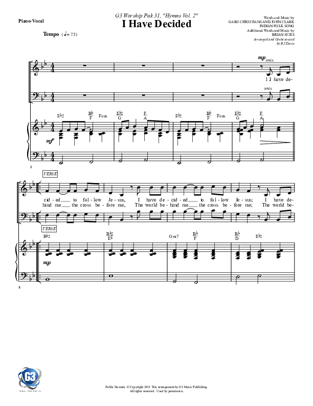 I Have Decided Piano/Vocal & Lead (G3 Worship)