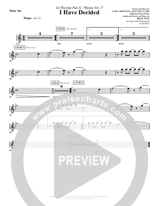 I Have Decided Tenor Sax 2 (G3 Worship)
