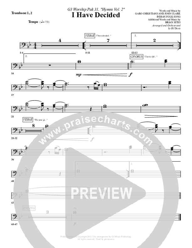 I Have Decided Trombone 1/2 (G3 Worship)