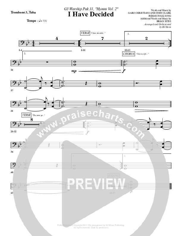 I Have Decided Trombone 3/Tuba (G3 Worship)
