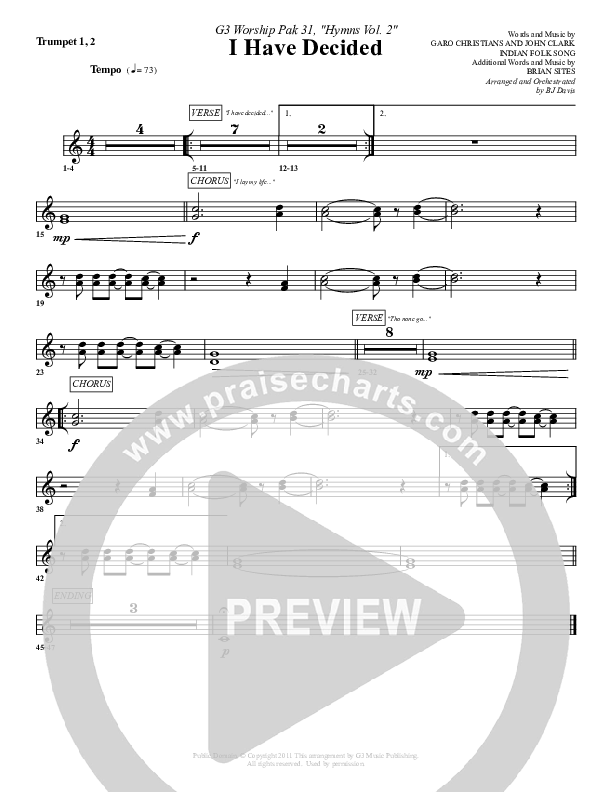 I Have Decided Trumpet 1,2 (G3 Worship)