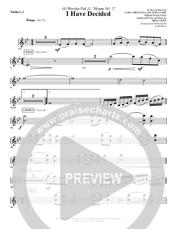 I Have Decided Violin 1/2 (G3 Worship)