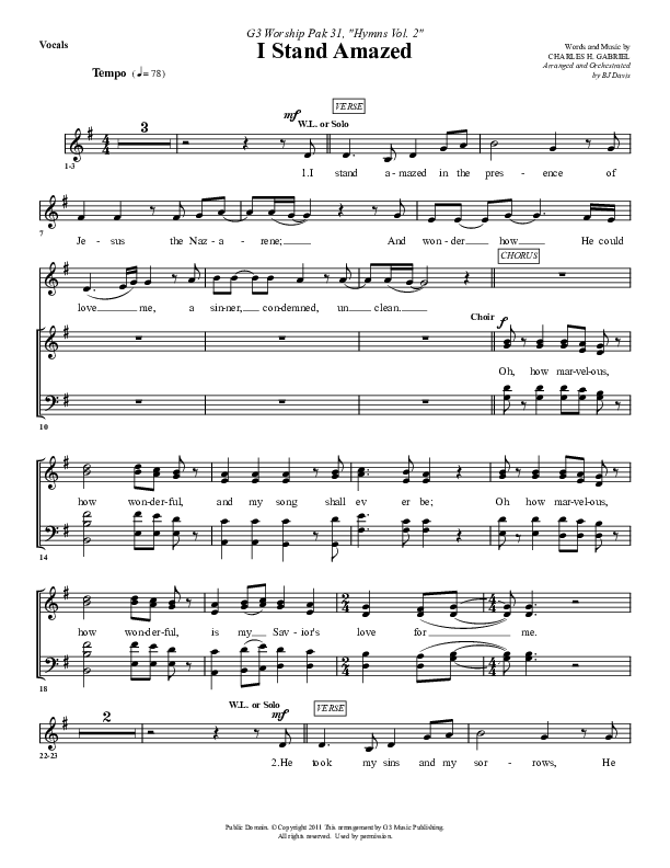 I Stand Amazed Choir Sheet (G3 Worship)
