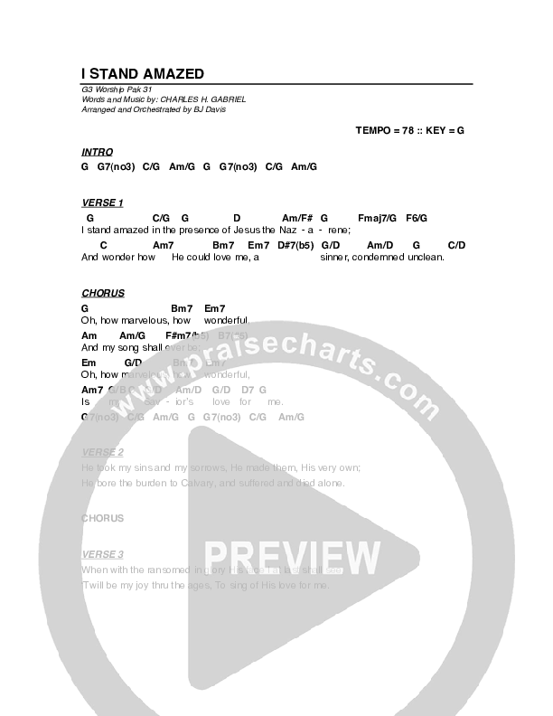 I Stand Amazed Chord Chart (G3 Worship)