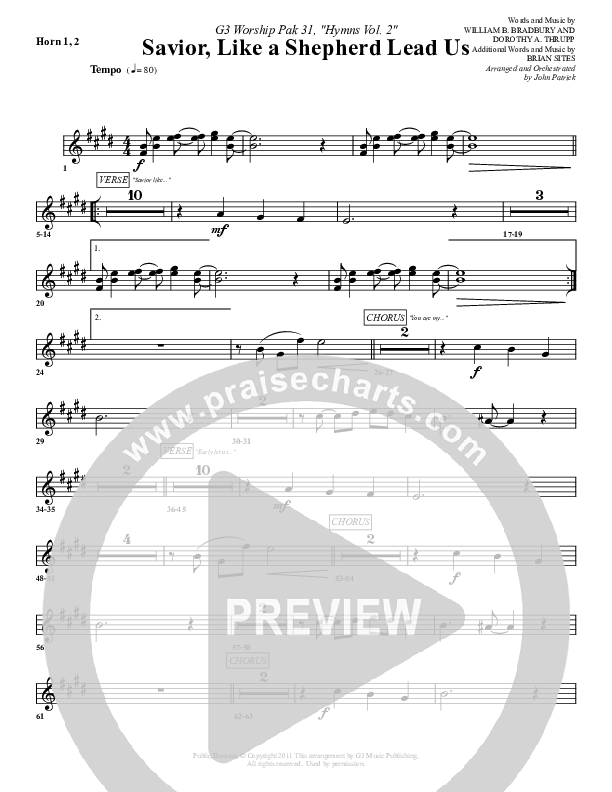 Savior Like A Shepherd Lead Us French Horn 1/2 (G3 Worship)