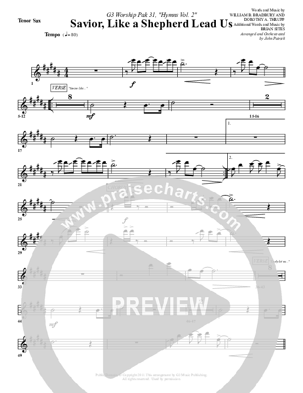 Savior Like A Shepherd Lead Us Tenor Sax 2 (G3 Worship)