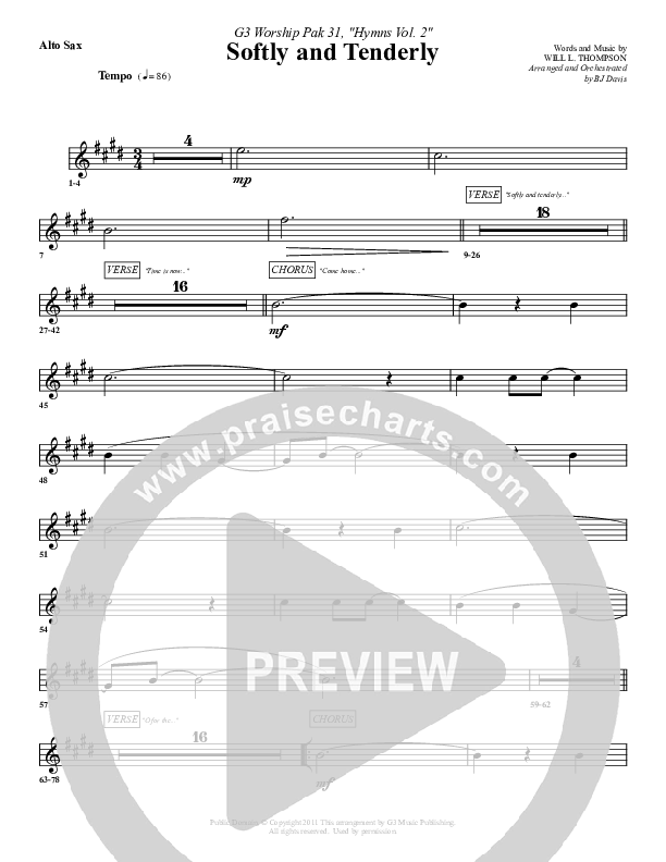Softly And Tenderly Alto Sax (G3 Worship)