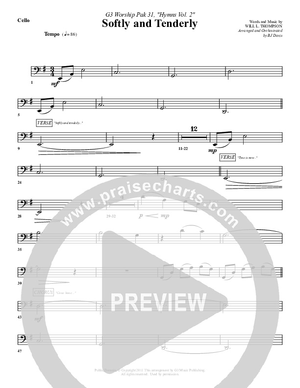 Softly And Tenderly Cello (G3 Worship)