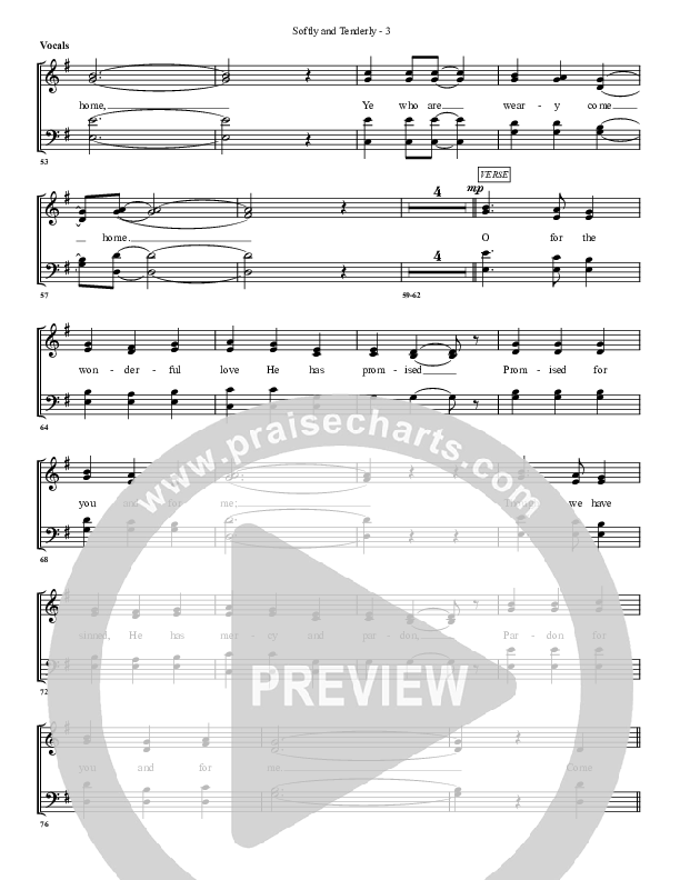 Softly And Tenderly Choir Sheet (G3 Worship)