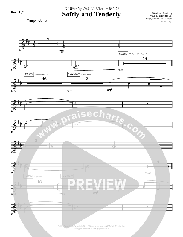Softly And Tenderly French Horn 1/2 (G3 Worship)