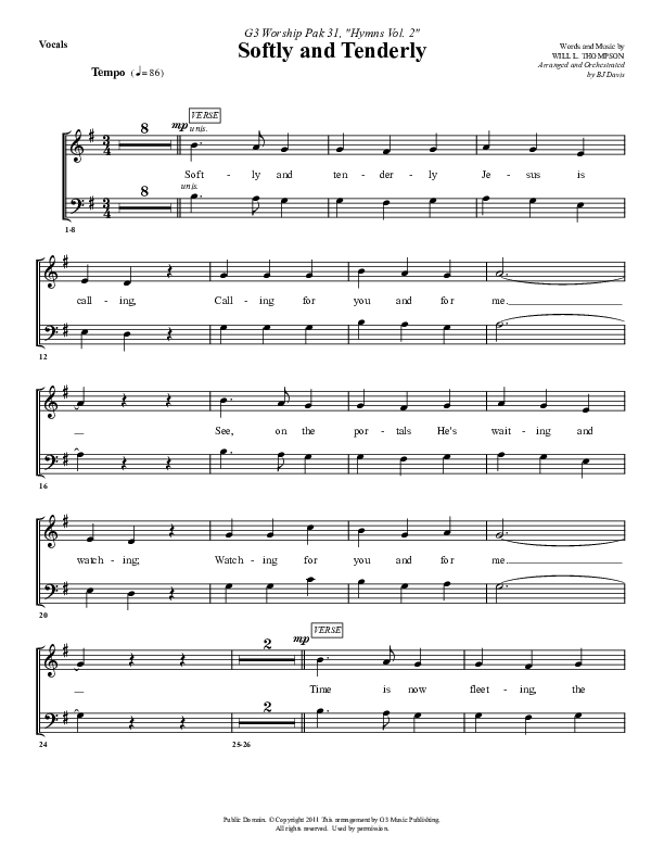 Softly And Tenderly Lead Sheet (G3 Worship)