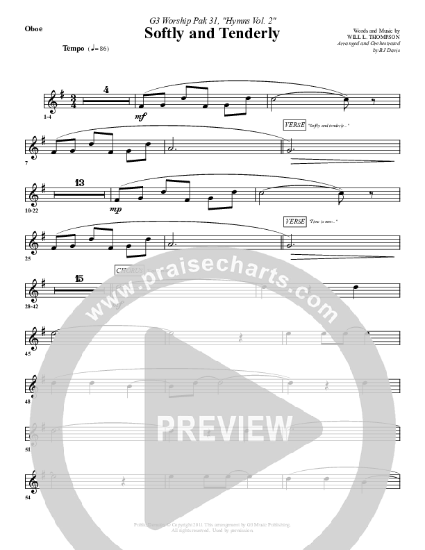 Softly And Tenderly Oboe (G3 Worship)
