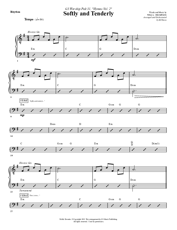 Softly And Tenderly Rhythm Chart (G3 Worship)