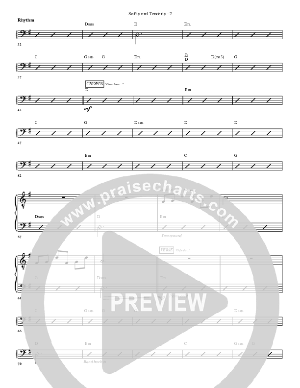 Softly And Tenderly Rhythm Chart (G3 Worship)