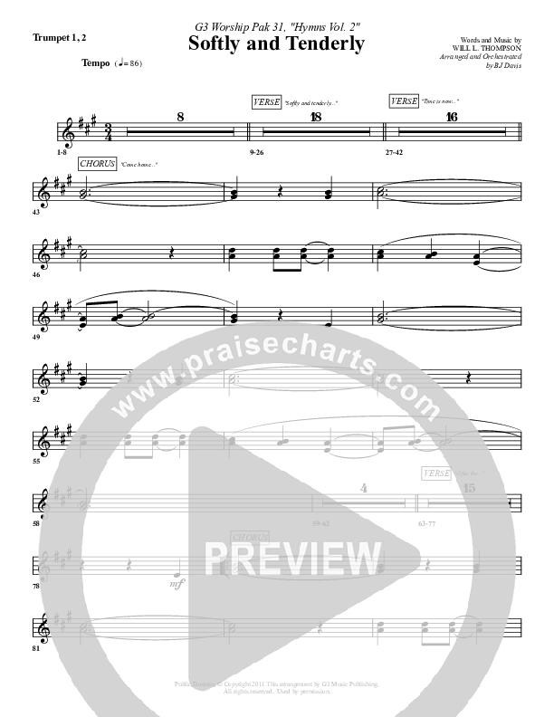 Softly And Tenderly Trumpet 1,2 (G3 Worship)