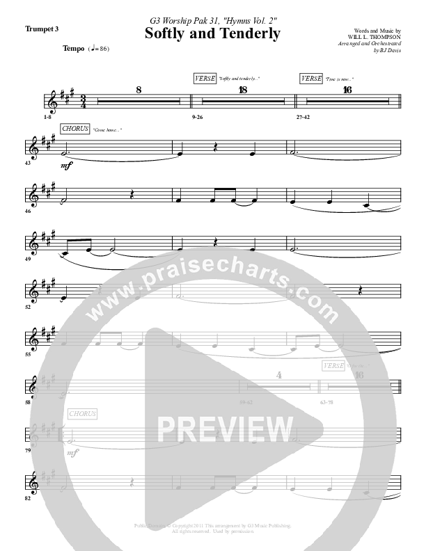 Softly And Tenderly Trumpet 3 (G3 Worship)