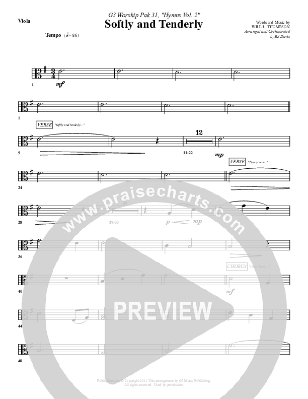 Softly And Tenderly Viola (G3 Worship)