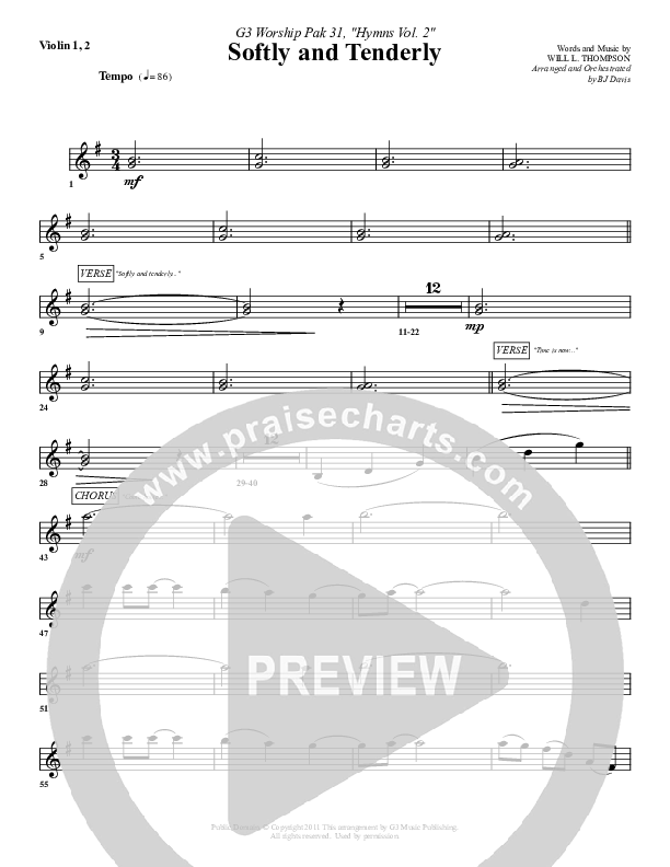 Softly And Tenderly Violin 1/2 (G3 Worship)
